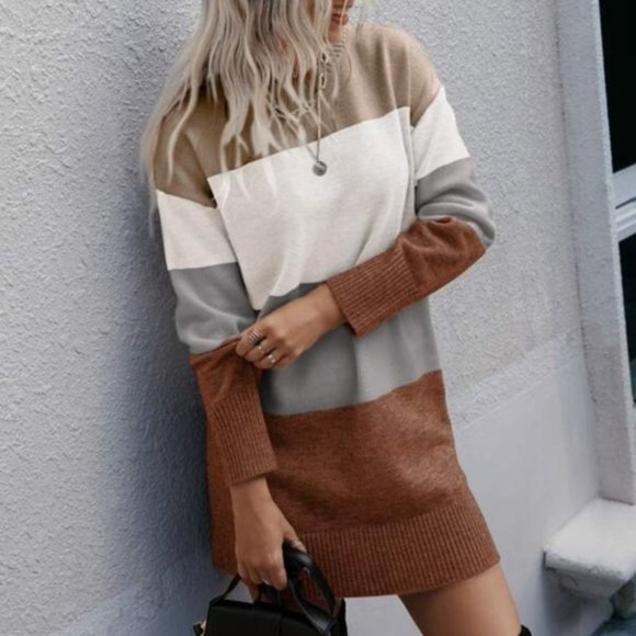 Dresses & Skirts - colorblock mini sweater dress contemporary brown